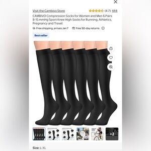 NEW 6 pair Black Compression Socks for Men or Women